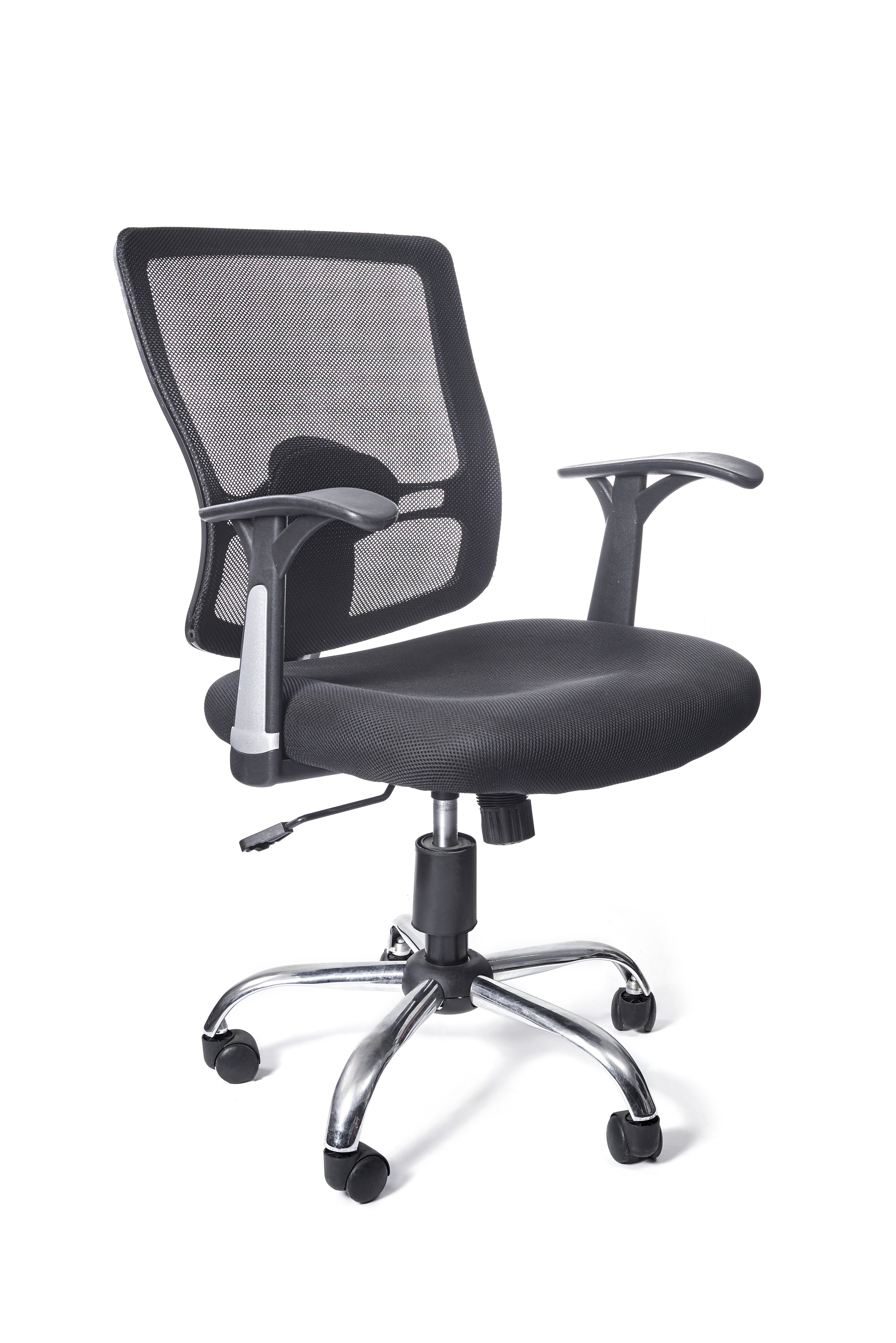 Silla ejecutiva Venso RTA-420L, respaldo malla, soporte lumbar regulable, brazos fijos, base cromada, negro