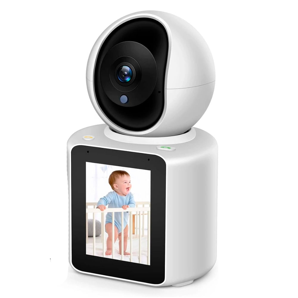 Monitor de bebé, adulto mayor y mascota con pantalla integrada, auto seguimiento, giro panorámico e inclinación, blanco