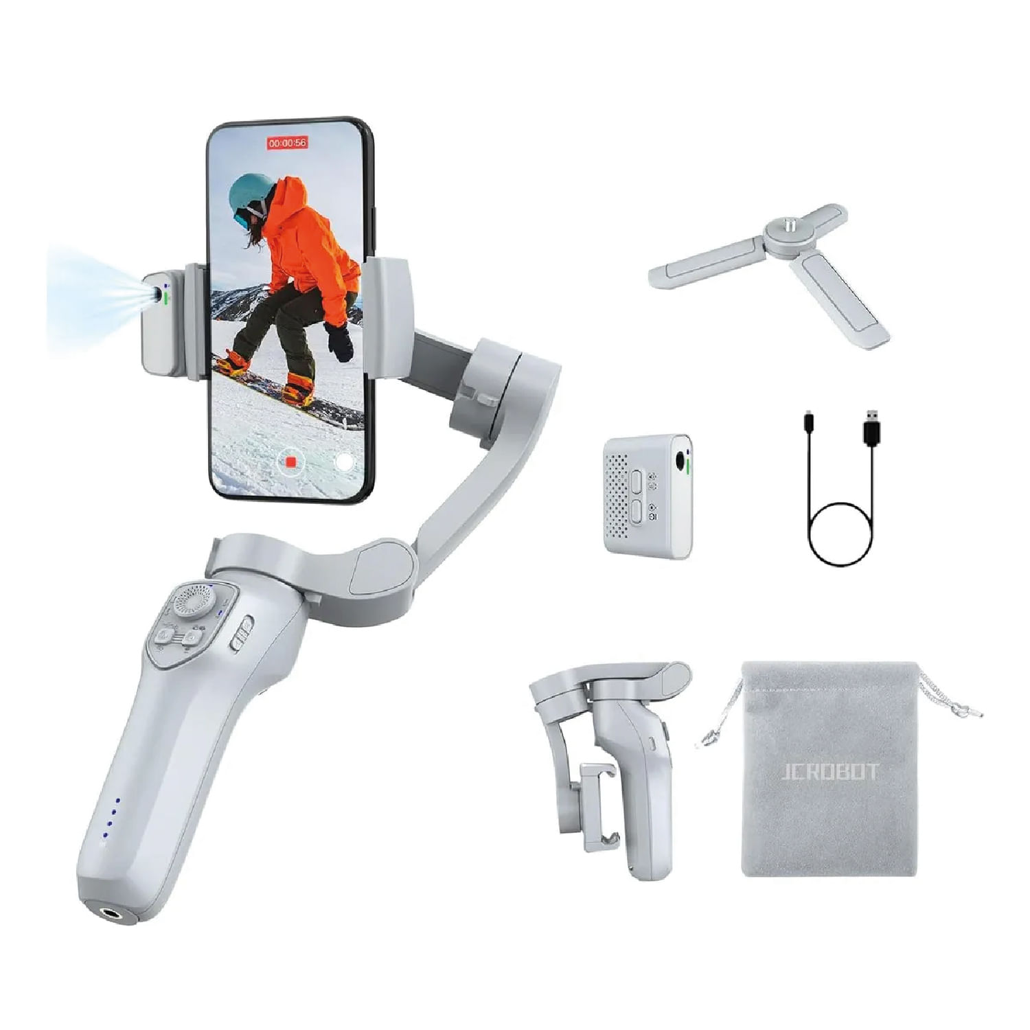 Imagen 2 del producto Estabilizador iSleeky L7C Pro Plus+, 3 ejes, IA, luz LED, control por gestos, batería 4000mAh, compatible Android e iOS