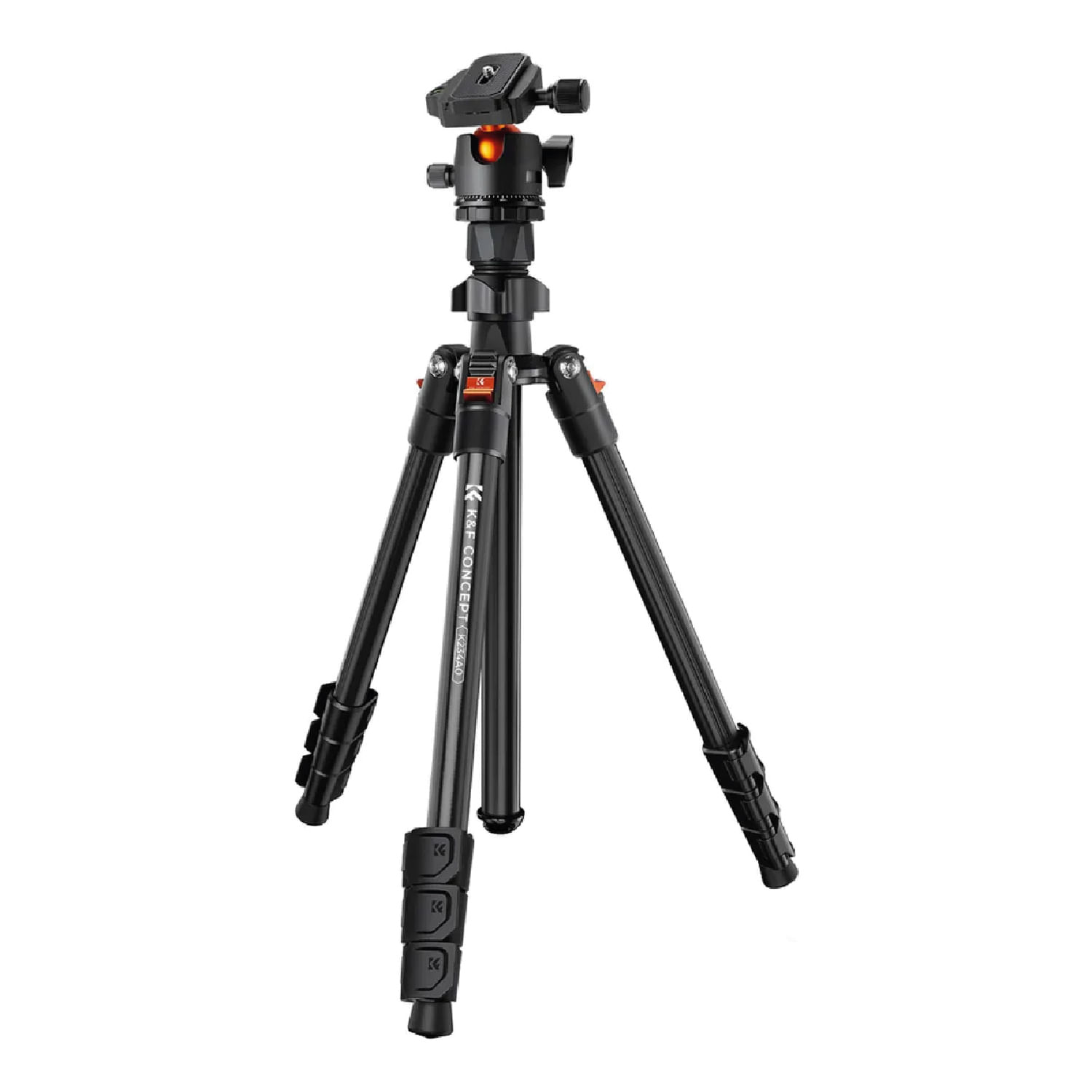 Trípode K&F Concept KF09.101V1, aluminio, altura 160 cm, carga 8 kg, columna reversible, patas 4 secciones, cabezal Arca