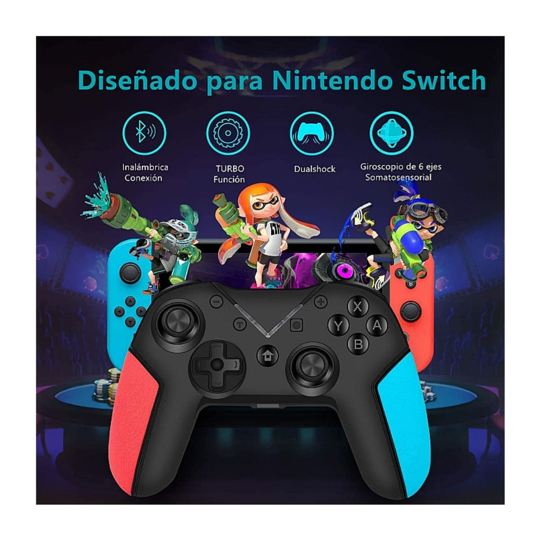 Imagen 2 del producto Mando inalámbrico tipo Pro compatible con Switch, PC, bluetooth, giroscopio, vibración dual, batería 10h, diseño ergonómico