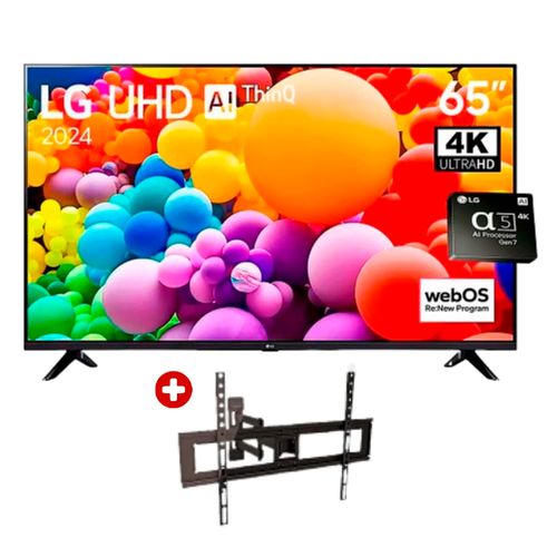 Smart TV LG 65" UHD 4K 65UT7300 ThinQ AI con HDR10 Pro, webOS, control por voz, rack móvil práctico, negro