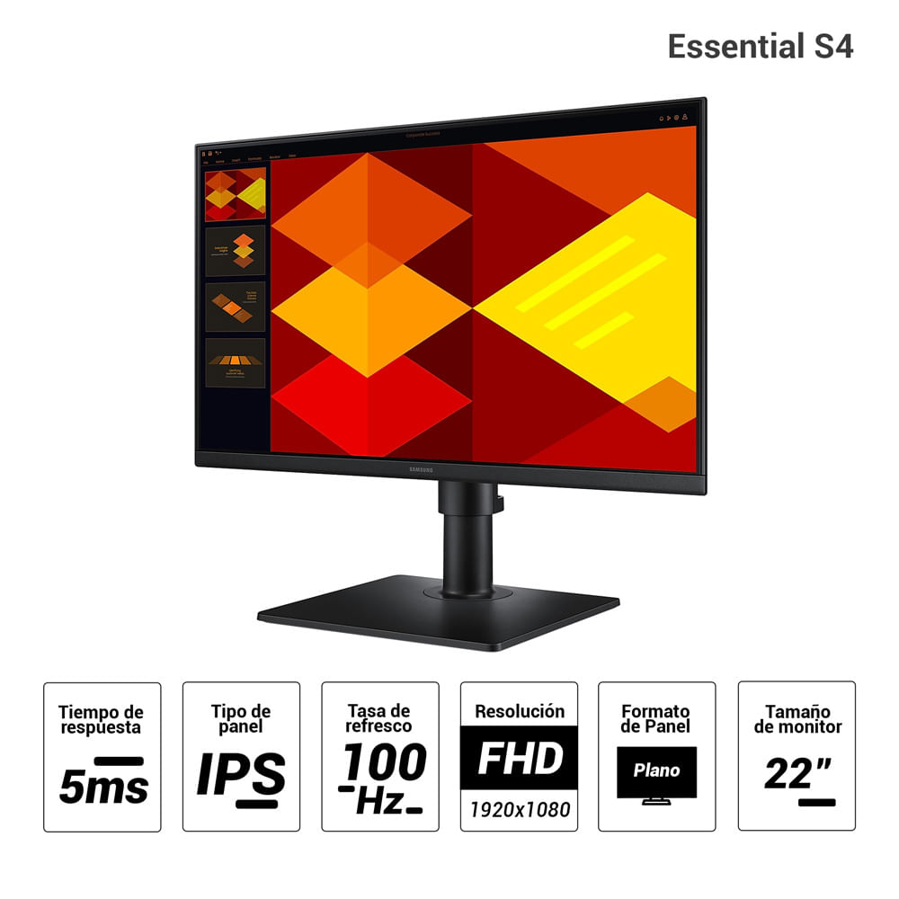 Imagen 2 del producto Monitor plano Samsung 22” Essential S4 LS22D400GALXPE, Panel IPS, FHD (1920X1080), 100Hz, 5ms, entradas HDMI/DisplayPort