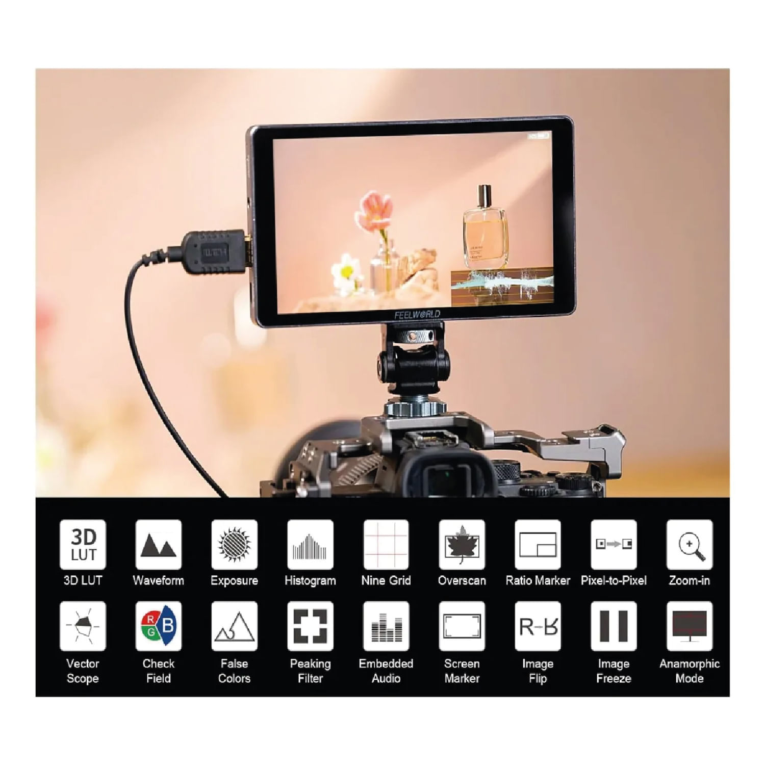 Imagen 2 del producto Monitor Feelworld P6XL 5.5"" Full HD, 1200 nits, HDMI in/out, LUTs, ligero