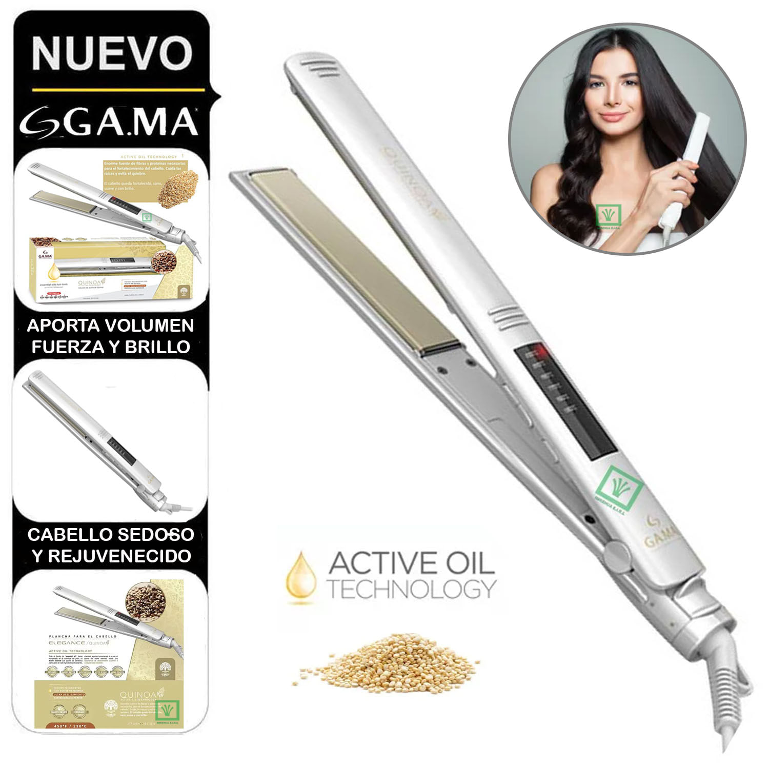 Imagen 2 del producto Plancha Elegance Led con aceite de quinoa y patines tourmaline, diseño ultra slim, temperatura regulable 150°C-230°C
