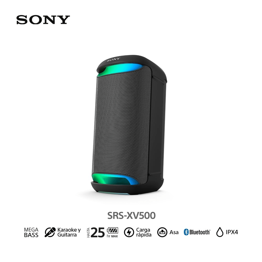 Imagen 2 del producto Parlante Sony SRS-XV500 portátil, 25h batería, karaoke, entrada guitarra, luz LED, X-Balanced Speaker