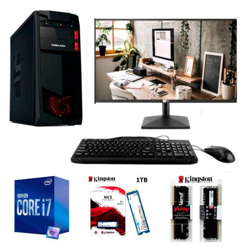 PC Intel Core i7-10TH +RAM 16GB + Disco SSD 1TB + Monitor 24” + FreeDos + Case 350W