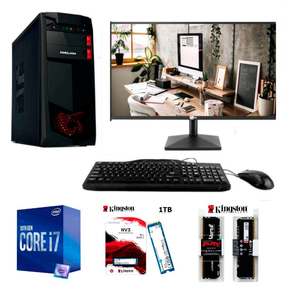 PC Intel Core i7-10TH +RAM 16GB + Disco SSD 1TB + Monitor 24” + FreeDos + Case 350W