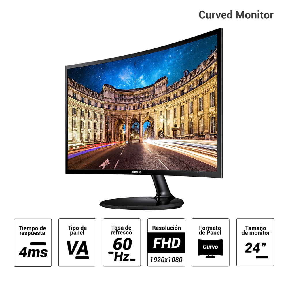 Imagen 2 del producto Monitor curvo Samsung 24” LC24F390FHLXPE Led, Panel VA, FHD (1920x1080), 60Hz, 4ms, entradas HDMI/VGA, AMD FreeSync