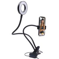 Lámpara LED flexible con clip y soporte celular, intensidad regulable, brazo ajustable, negro
