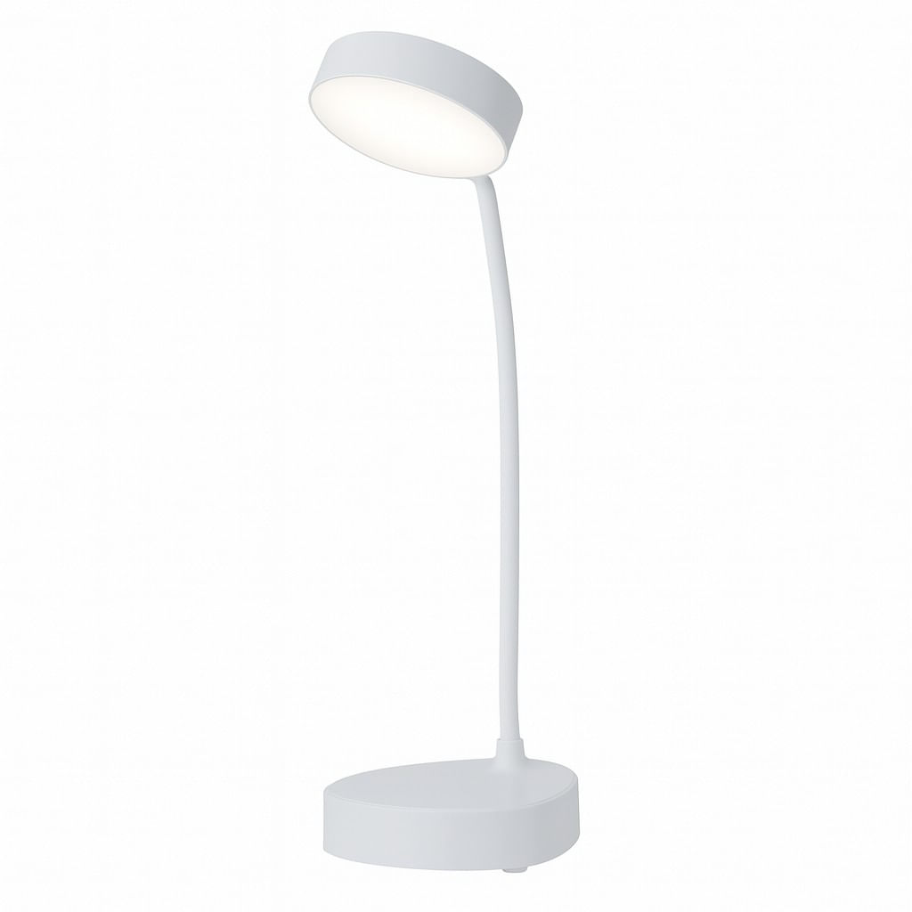 Lámpara LED escritorio flexible blanca, 3 niveles de luz, brazo ajustable, base estable, touch control