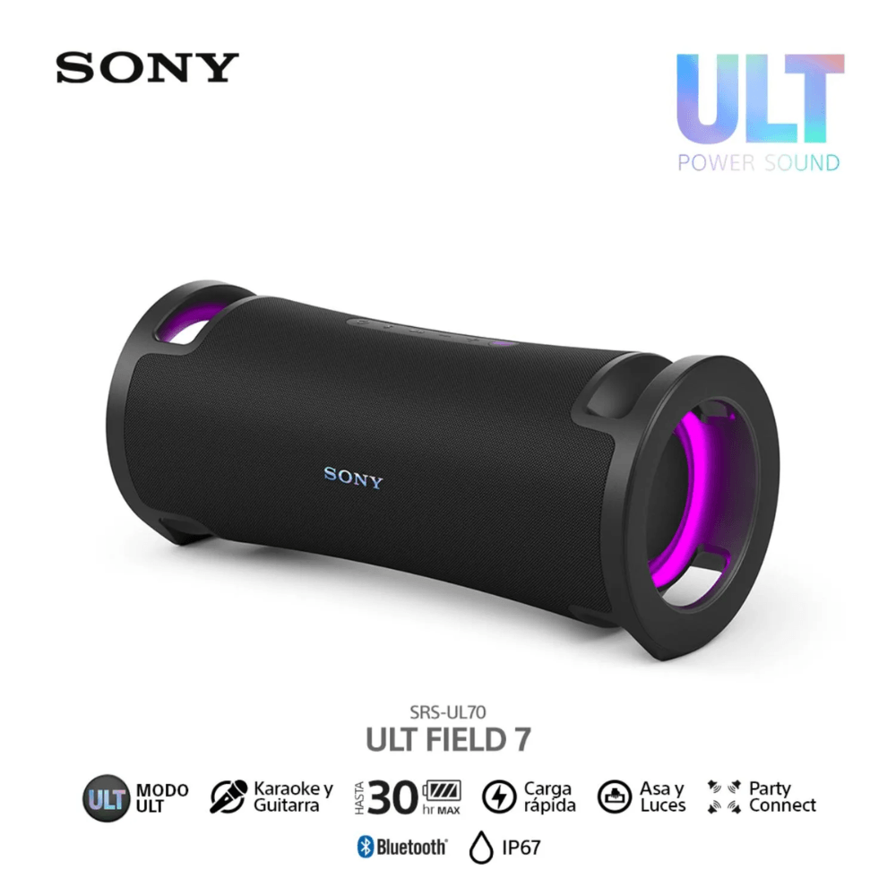 Imagen 2 del producto Parlante Sony bluetooth SRS-ULT70 para fiestas ULT FIELD 7, hasta 30 horas de reproducción, negro