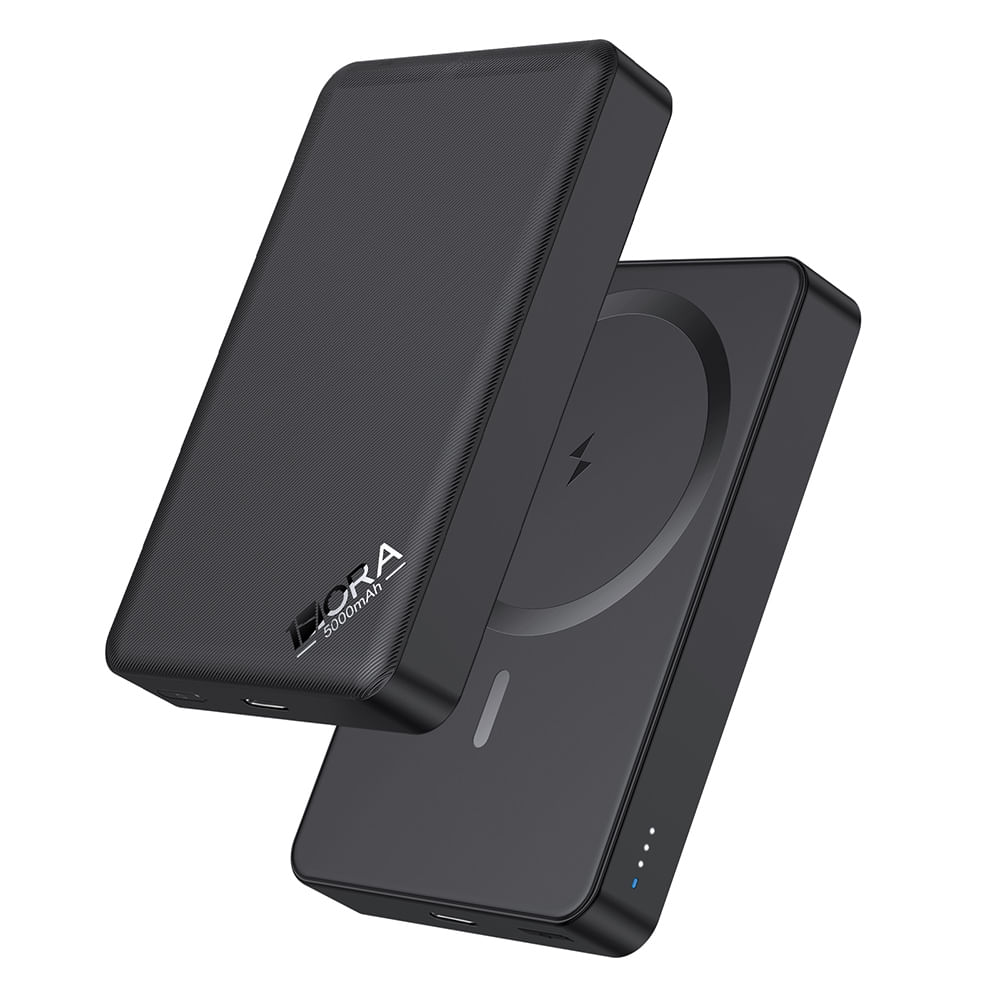 Imagen 2 del producto Batería magnética 1Hora 5000mAh, carga inalámbrica 10W, puerto Tipo C, diseño compacto, protección contra sobrecargas, ligera y portátil negro