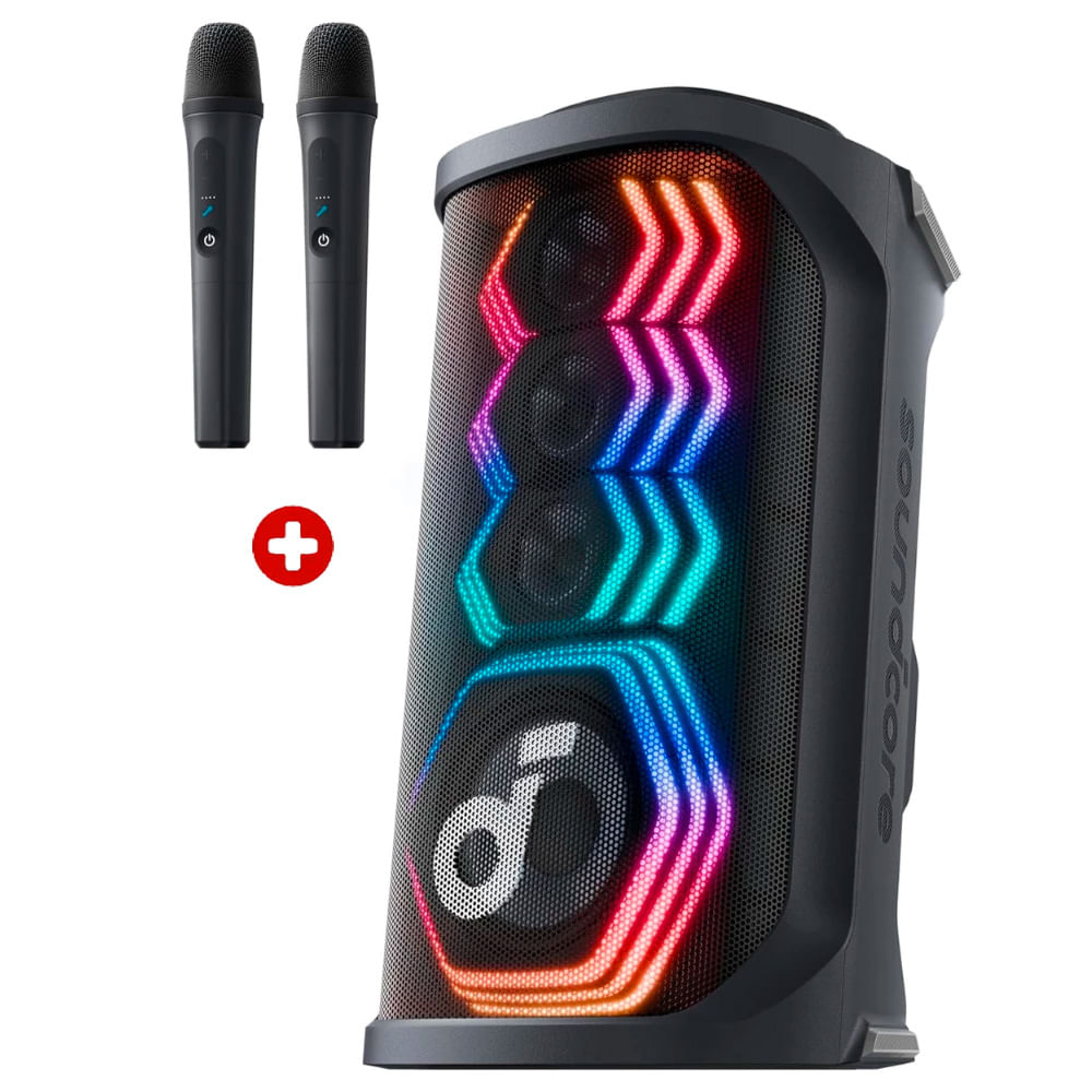 Parlante de torre bluetooth SoundCore Anker Rave 3S 200W, con 2 micrófonos, hasta 12 horas de reproducción, negro