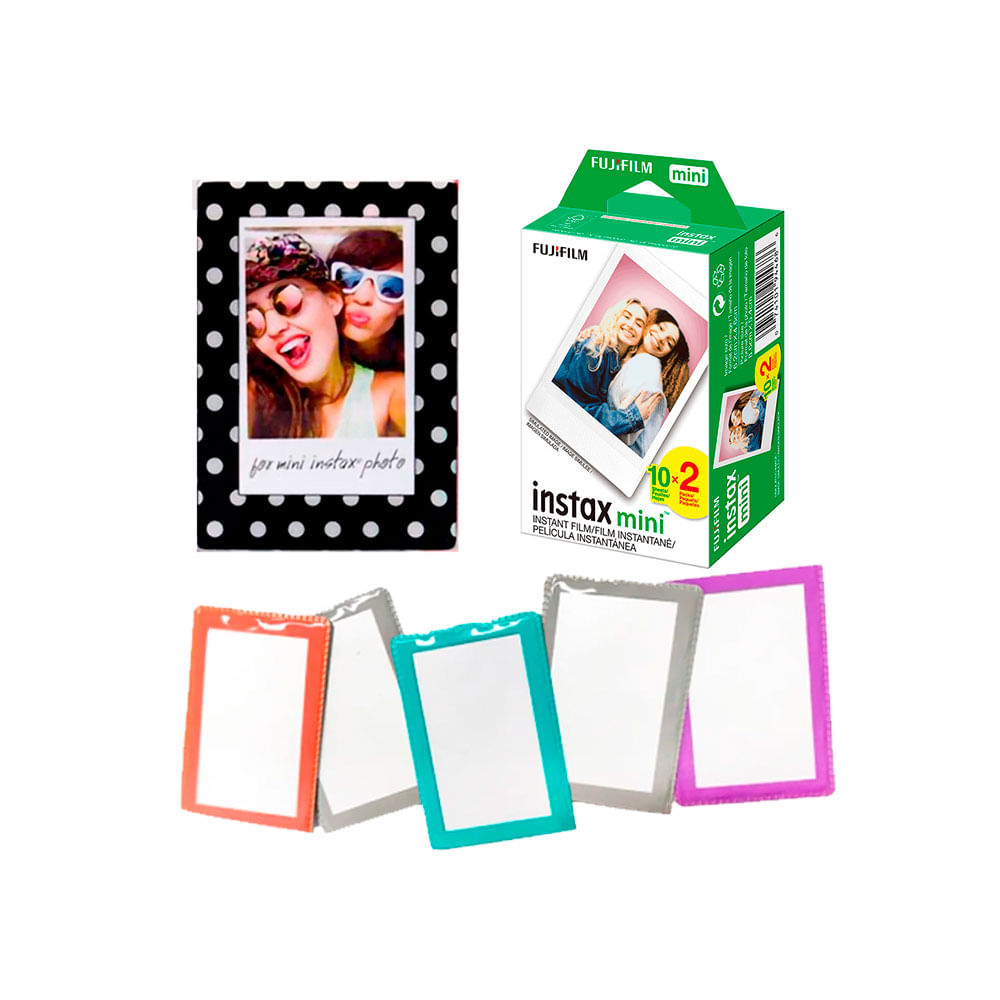 Pack película Fujifilm Instax Mini x20, marco imán, 5 portafotos, fotos instantáneas