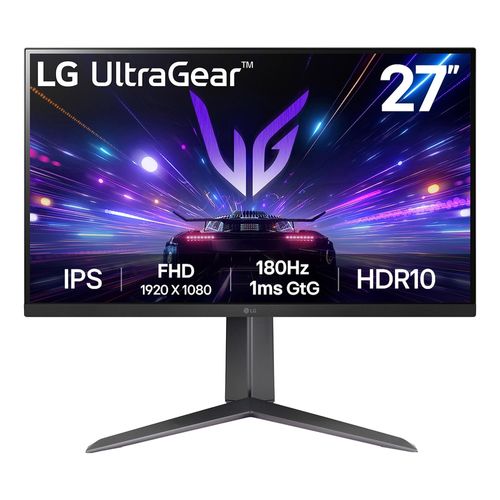 Monitor gamer LG 27" UltraGear 27GS65F-B plano, Panel IPS, FHD (1920x1080), 180Hz, 1ms, entradas HDMI/DisplayPort, G Sync, AMD FreeSync