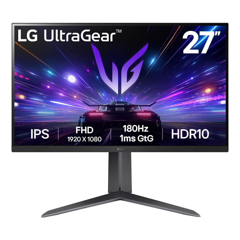 Monitor gamer 27” LG UltraGear 27GS65F-B plano, Panel IPS, FHD (1920x1080), 180Hz, 1ms, entradas HDMI/DisplayPort, Pivoteable, G Sync, AMD FreeSync