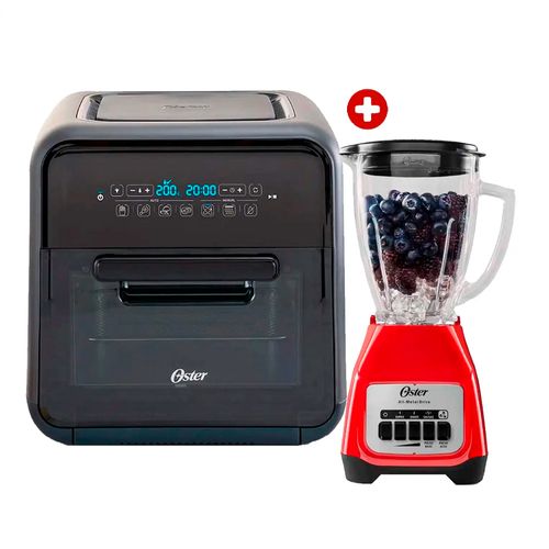 Combo Oster: Freidora de aire CKSTAFOV3 2000w, capacidad 10 litros + Licuadora BLSTKAGRPB 550w, 1.5 litros, 2 velocidades + pulso