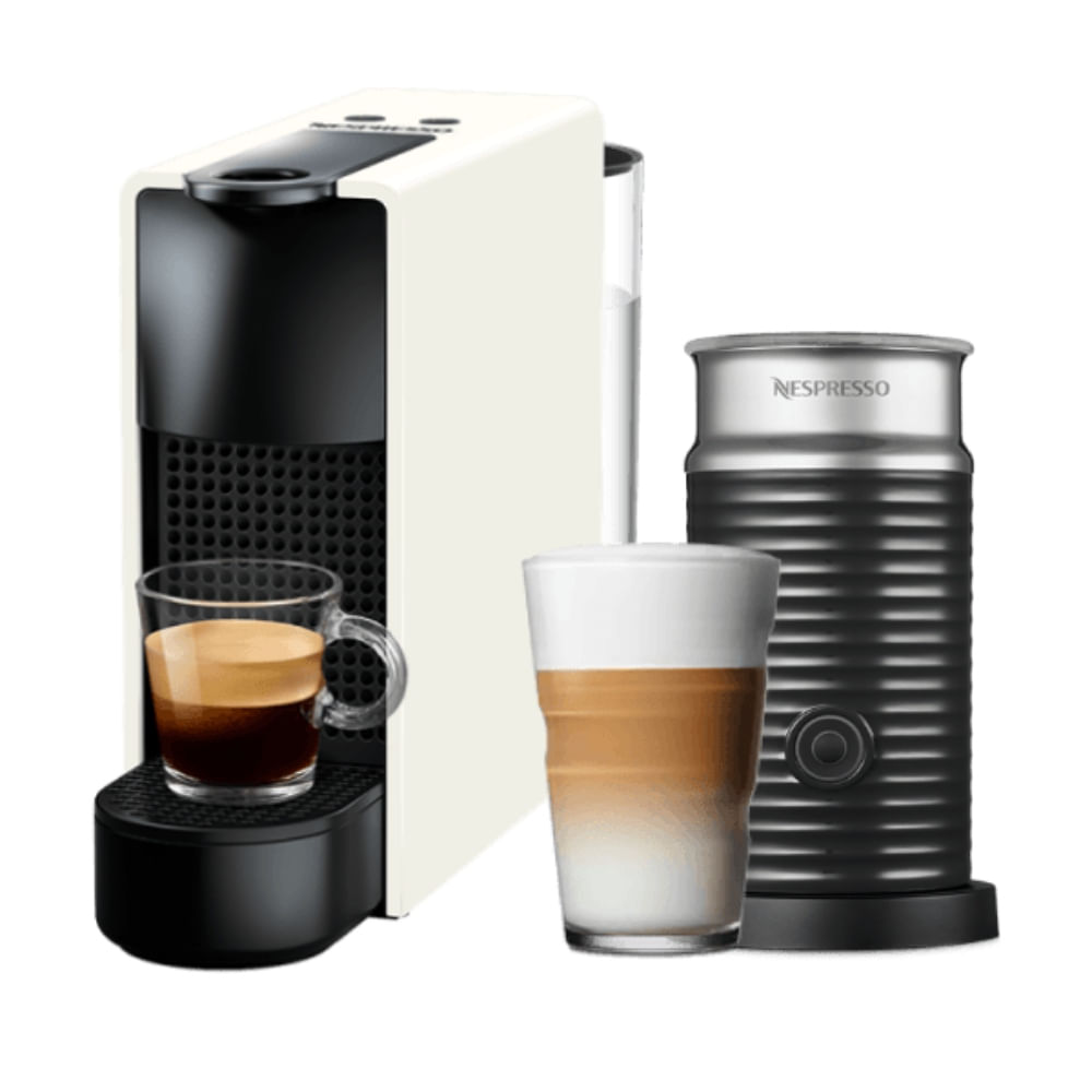 Cafetera Nespresso Essenza Mini Original, 1200W, blanco + Espumador de leche Aeroccino 3, negro