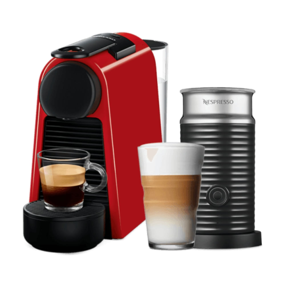 Cafetera Nespresso Essenza Mini D30 Original, rojo + Espumador de leche Aeroccino 3, negro
