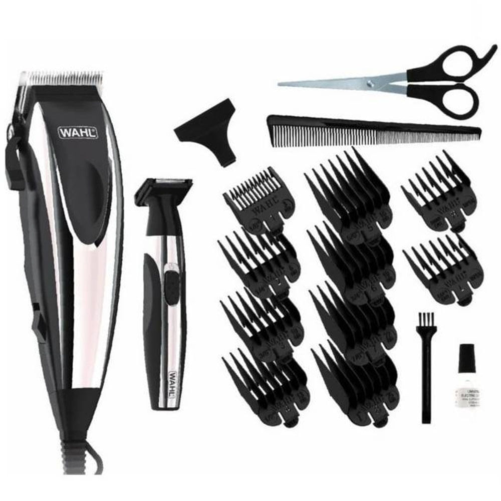 Imagen 1 del producto Combo: Cortadora y recortadora con cuchillas cromadas Wahl Professional, 10 peines guía, accesorios completos
