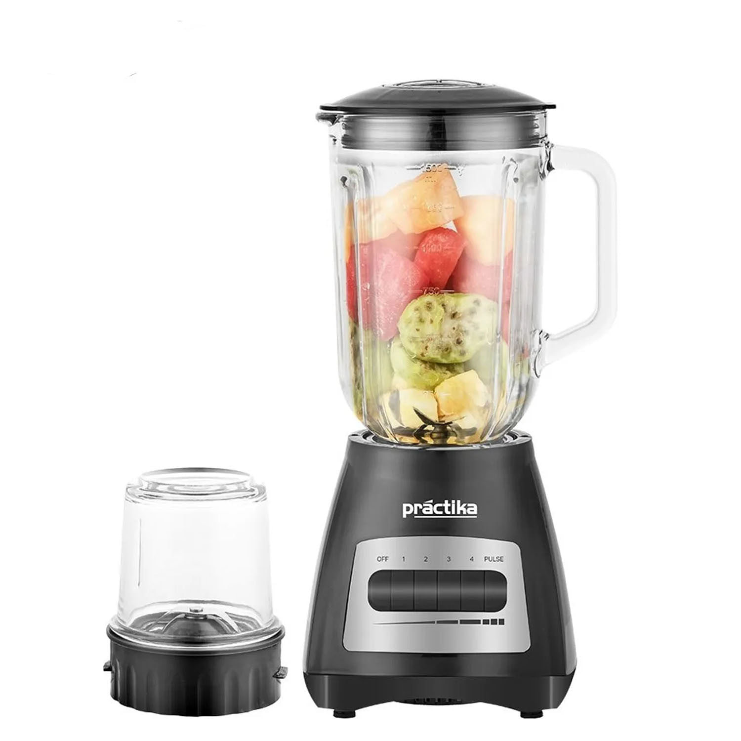Imagen 2 del producto Licuadora Practika BLW-450 con vaso de vidrio 1.5L, 450W de potencia, molinillo adicional, cuchillas de acero inoxidable, 4 velocidades