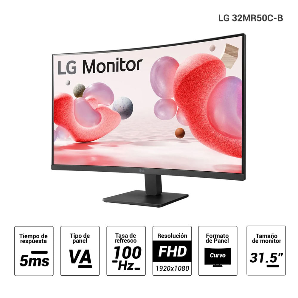 Imagen 2 del producto Monitor curvo LG 31.5"" 32MR50C, Panel VA, FHD (1920x1080), 100Hz, 5ms, entradas HDMI/VGA, AMD FreeSync