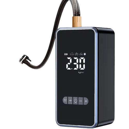 Inflador de llantas portátil inteligente 150 PSI, batería recargable, modos digitales y luz LED, negro