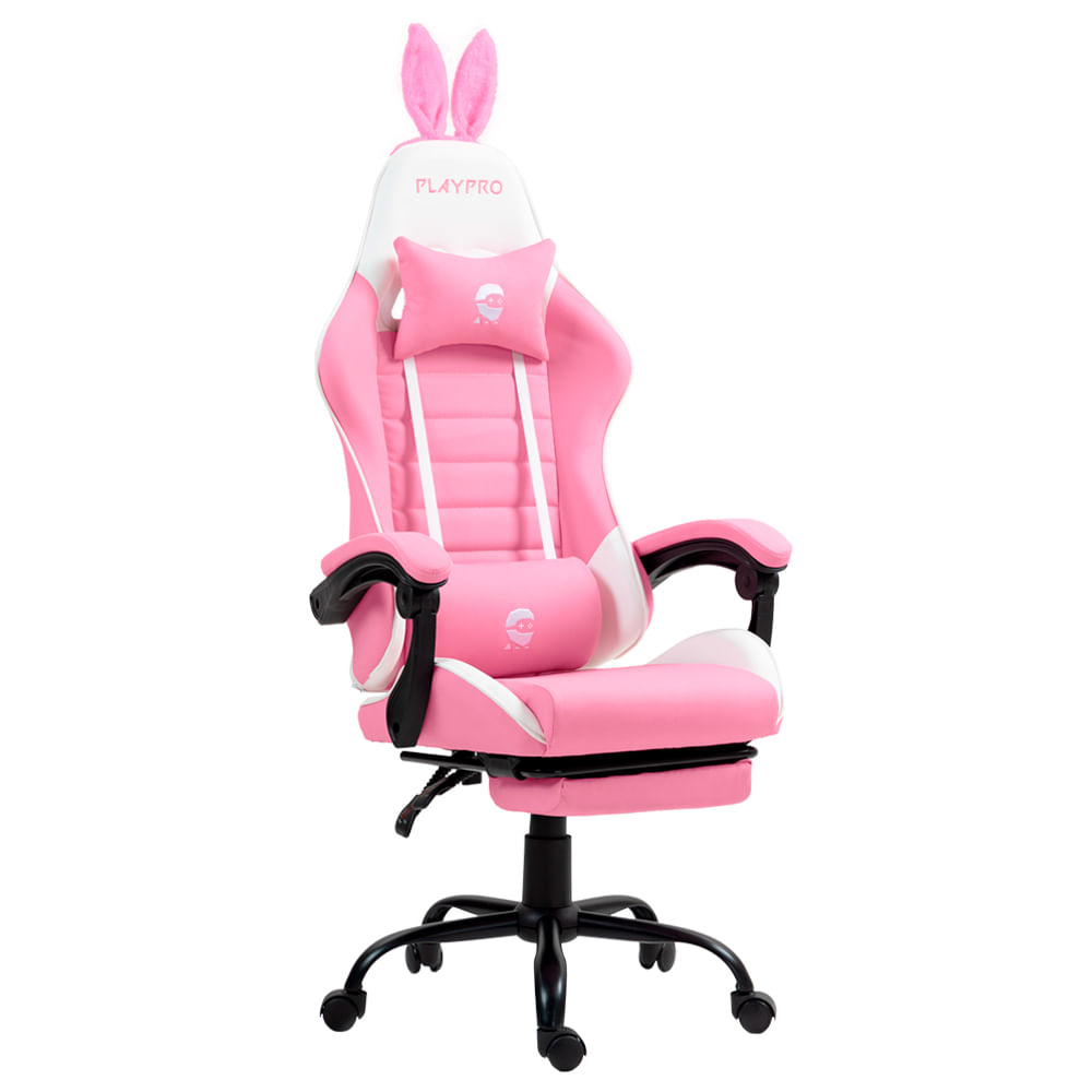 Imagen 2 del producto Silla Gamer Playpro Bunny, masajeador lumbar, reclinable 155°, base de metal, altura ajustable, rosado