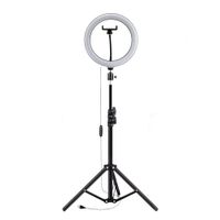 Aro de luz LED 33cm con 3 tonos + trípode de 2.10m, portátil, USB, con clip para celular, control de brillo