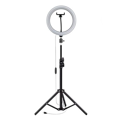 Aro de luz led de 30cm con trípode de 2.10 metros, con 3 temperaturas de color, portátil