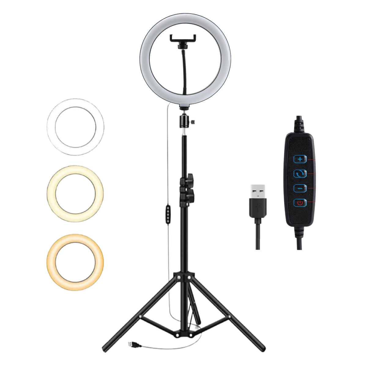 Imagen 2 del producto Aro de luz led de 30cm con trípode de 2.10 metros, con 3 temperaturas de color, portátil