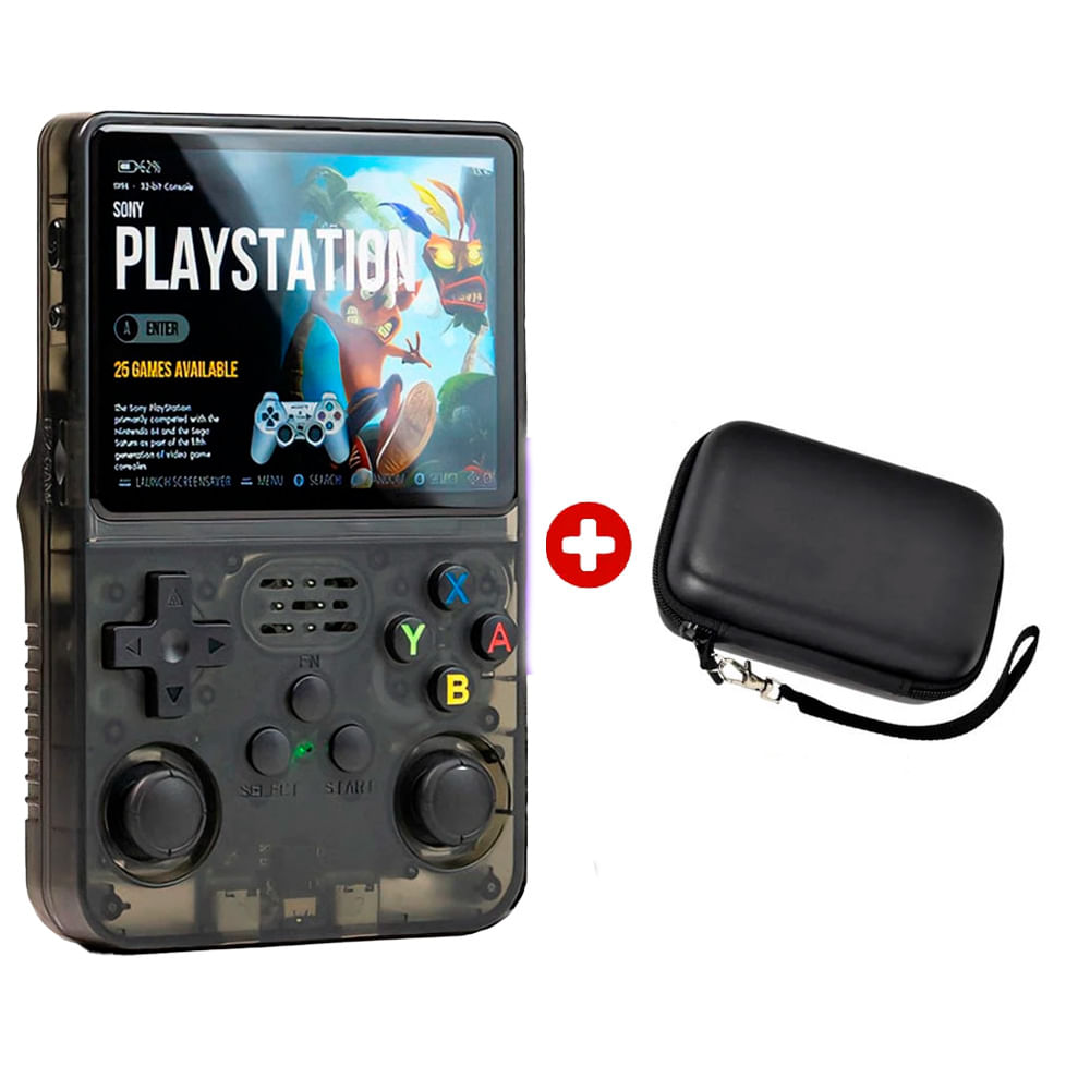Consola portátil de videojuegos retro R36S, negro + Estuche