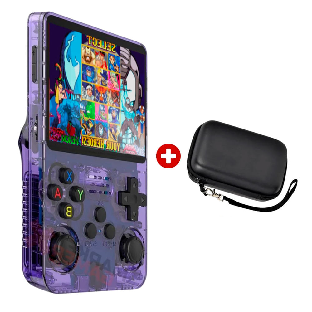 Consola portátil de videojuegos retro R36S, violeta + Estuche