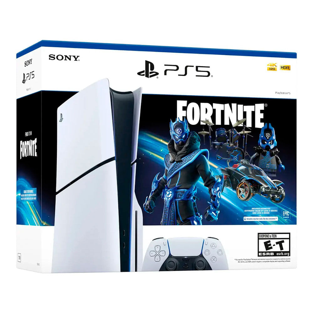 Consola PlayStation 5 Slim con lector de discos 1TB SSD, incluye juego Fortnite Cobalt Star Pack y 1000 V-Bucks