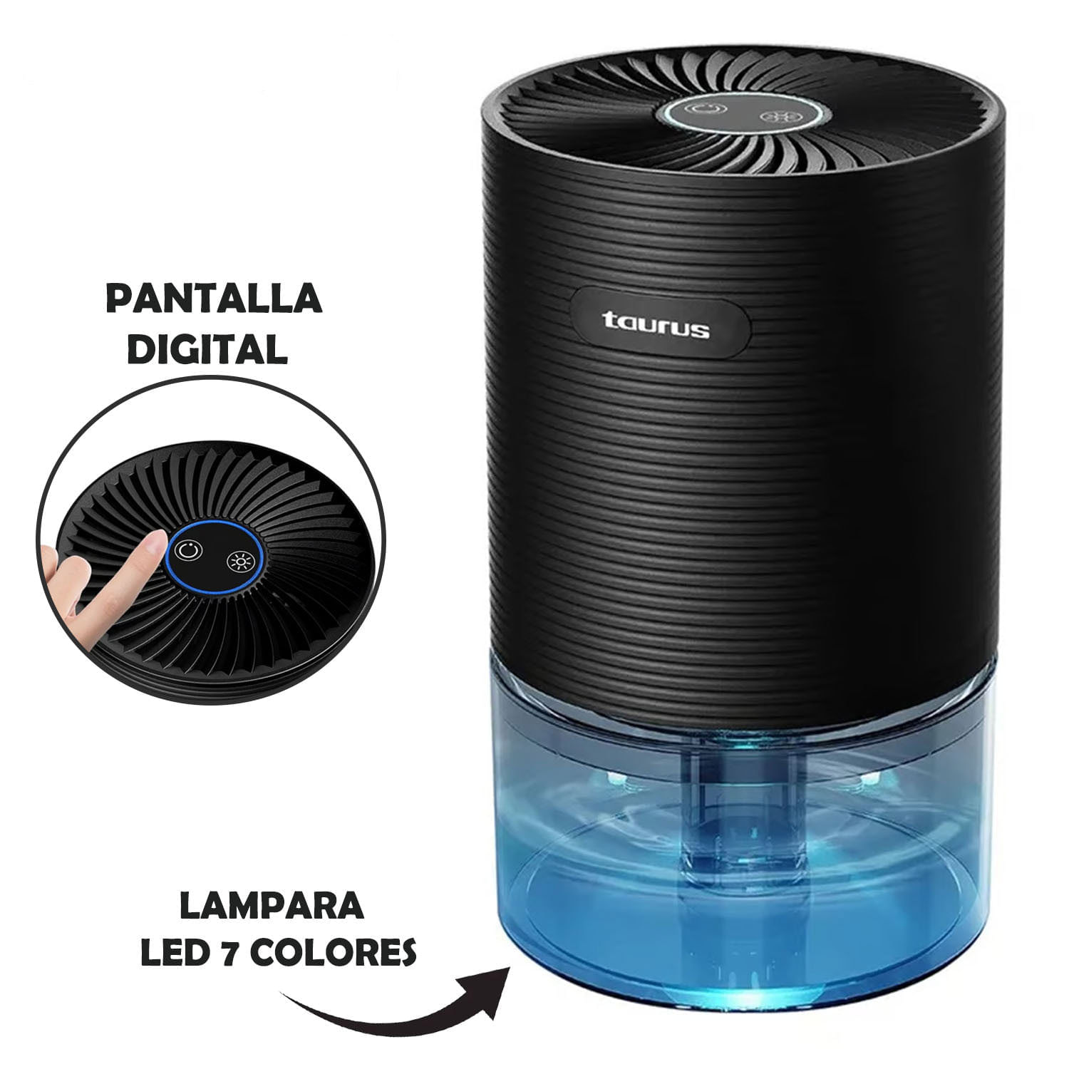 Imagen 2 del producto Deshumedecedor portátil Taurus DH-250, 700ml, silencioso, luz LED 7 colores, panel táctil