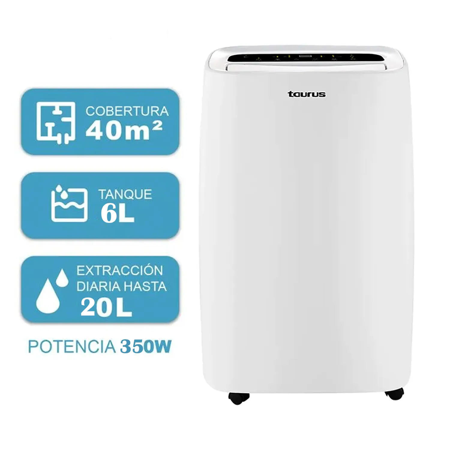 Imagen 2 del producto Deshumedecedor Taurus DH202 Max, 20L por día, 6L de tanque, cobertura 40 m², silencioso, con pantalla LED