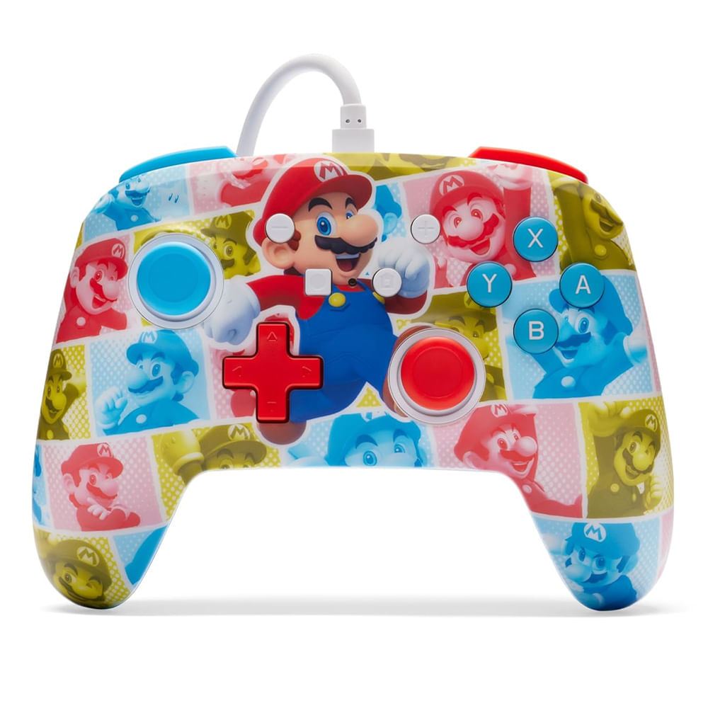 Mando con cable PowerA Mario Hero Reel para Nintendo Switch, botones asignables, audio 3.5 mm, cable USB 3m