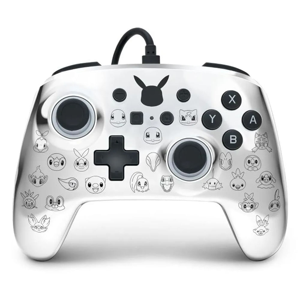 Mando con cable PowerA Pikachu Black & Silver, para Nintendo Switch, botones avanzados