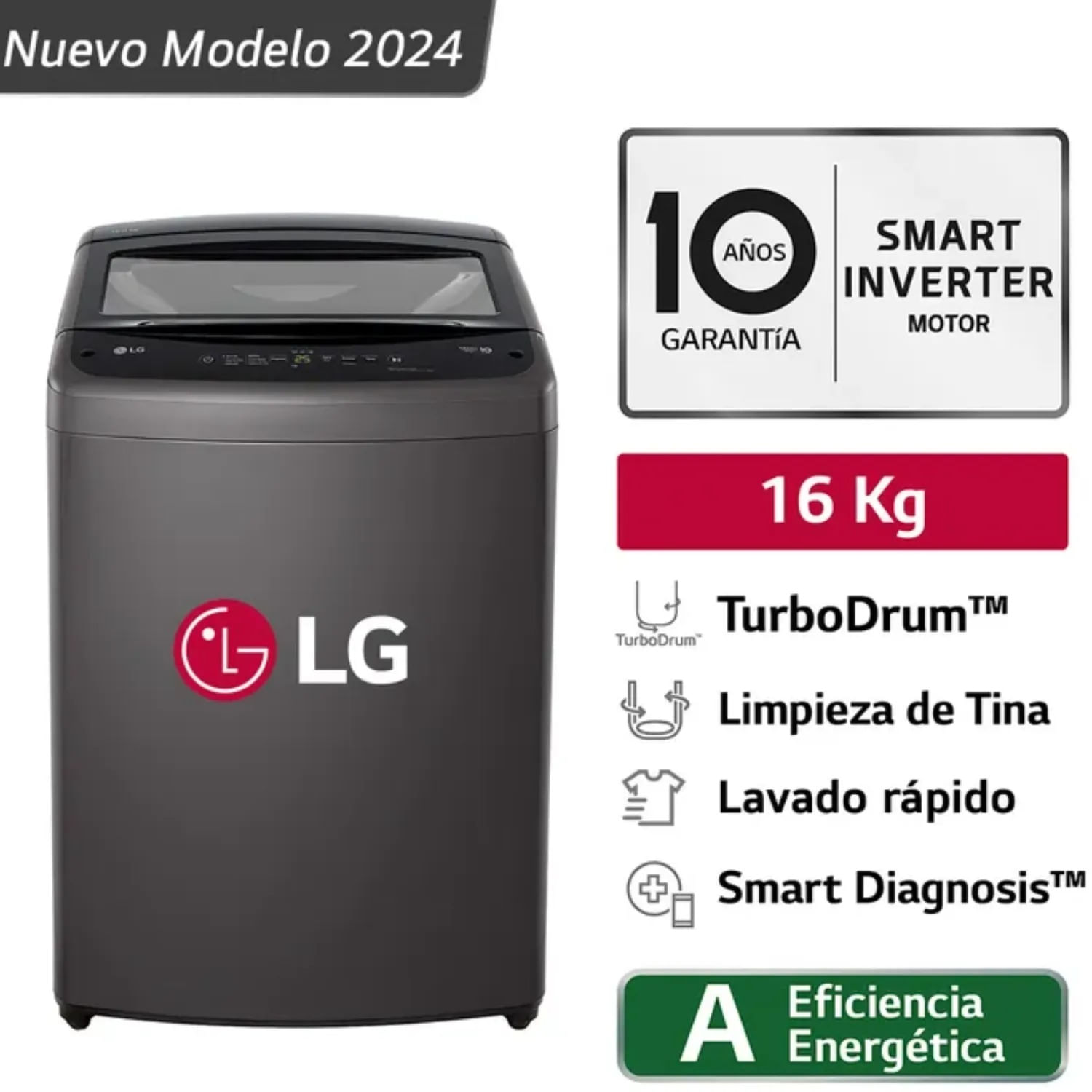 Imagen 2 del producto Lavadora LG TurboDrum WT16BVTB de 16 kg carga superior, silenciosa, potente