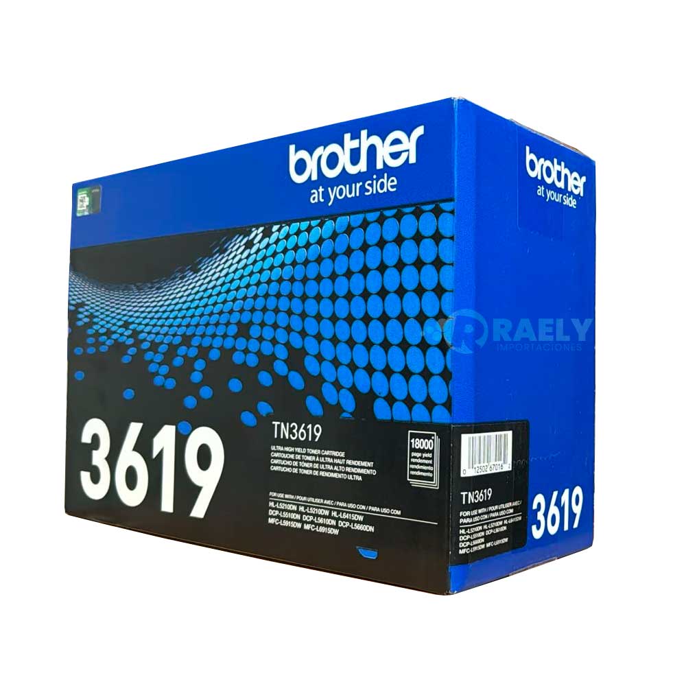 Tóner Brother TN-3619, compatible con DCP-L5660Dn, MFC-L6915Dw, rendimiento 18,000 páginas, negro