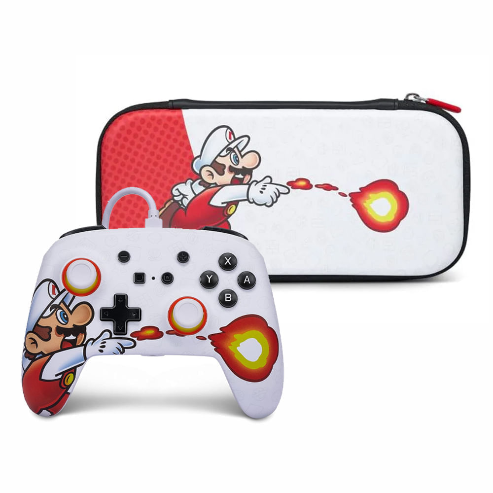 Mando Nintendo Switch PowerA Mario con funda oficial, cable USB 3m, botones avanzados