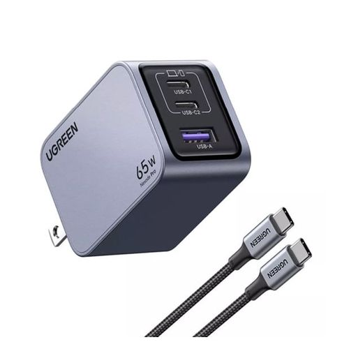 Cargador Ugreen Nexode Pro 65W original, 2 puertos USB-C y 1 USB-A, carga rápida inteligente 3 en 1