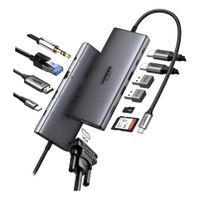 Adaptador UGREEN USB-C 11 puertos 2 USB-A, 3 USB-C, SD, Micro SD, HDMI 4K, VGA, RJ45 y Jack 3.5 mm