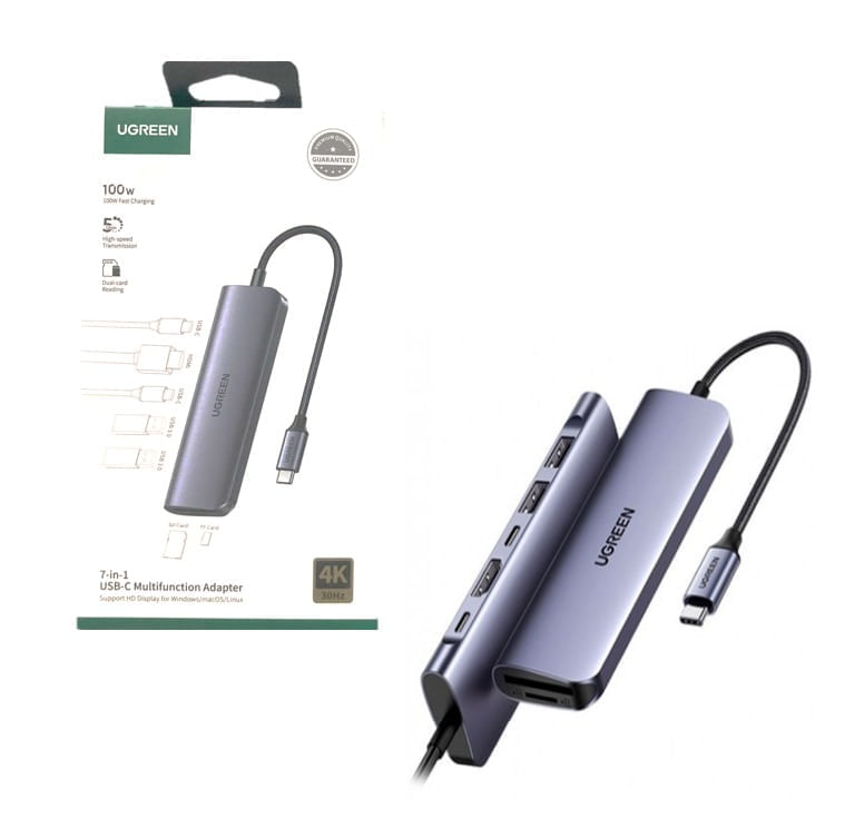 Imagen 2 del producto Adaptador multipuertos Ugreen 7 en 1 con USB-C, HDMI 4K, USB 3.0, SD y Micro SD