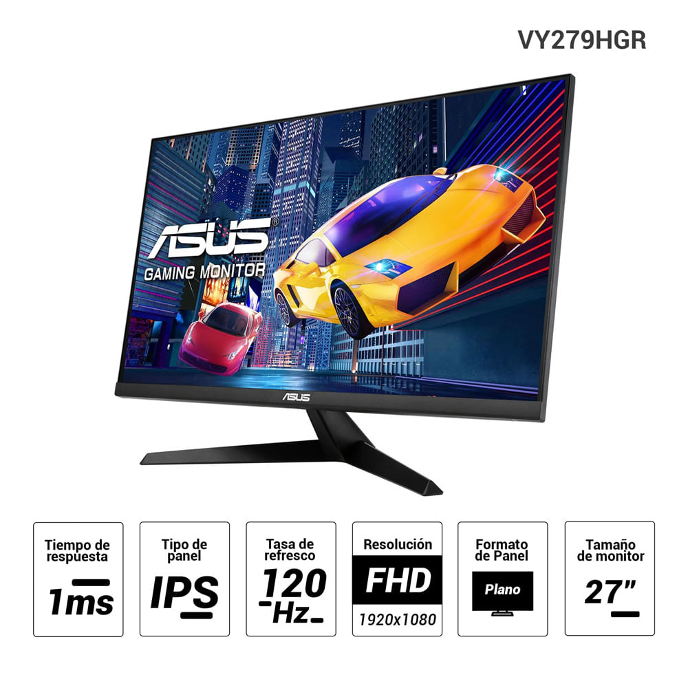Imagen 2 del producto Monitor gamer plano Asus VY279HGR 27"", Panel IPS, FHD (1920 x 1080), 120Hz, 1ms, entradas HDMI/VGA, tecnología Eye Care Plus
