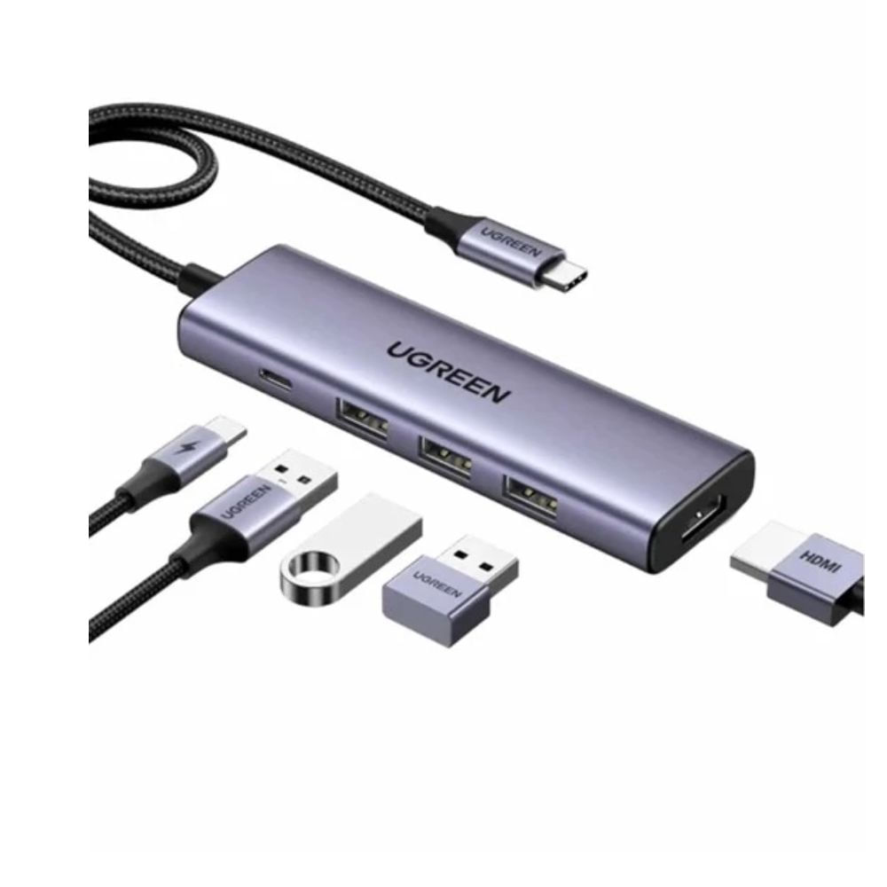 Adaptador Ugreen multipuertos 5 en 1 con HDMI 4K, USB-C y USB 3.0 x3, para laptops, MacBook, tablets y más