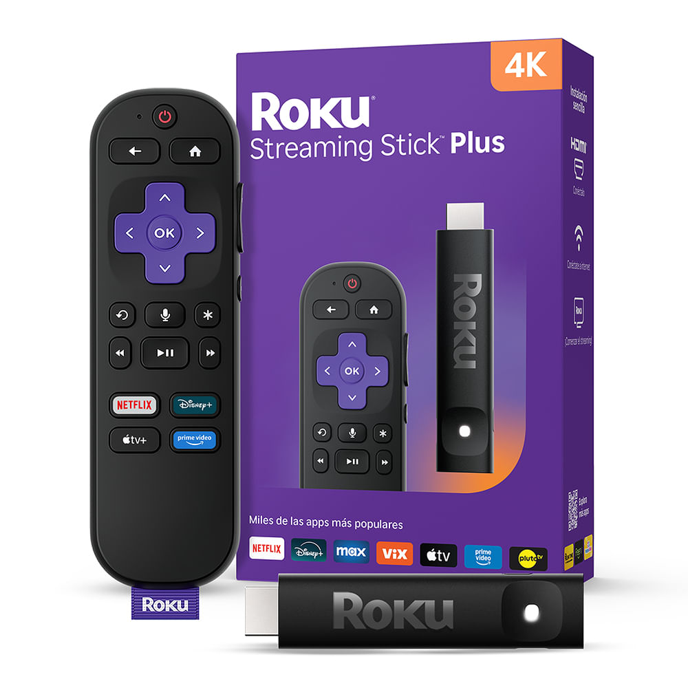 Convertidor a Smart TV Roku Streaming Stick Plus 4K con control remoto, diseño portátil, configuración sencilla