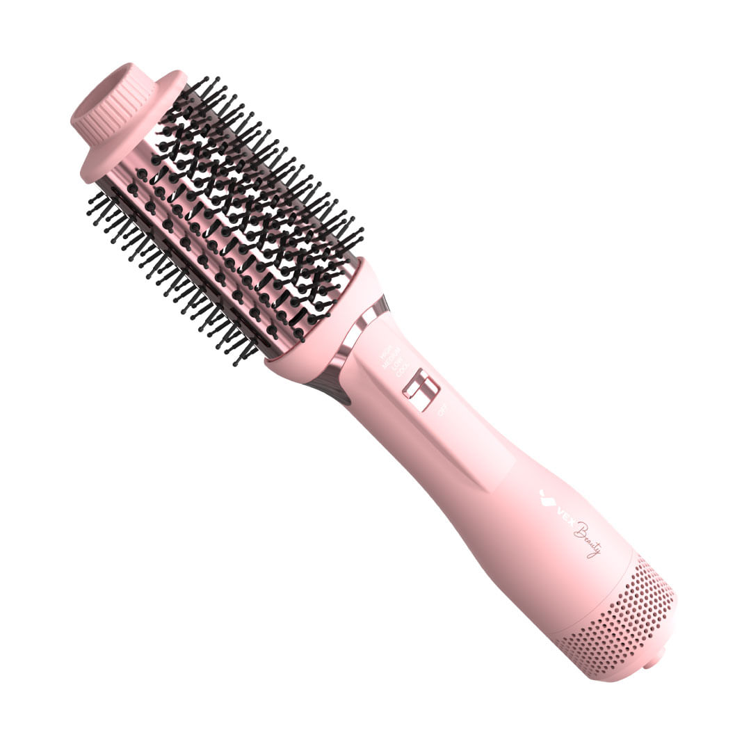 Cepillo secador ovalado Vex beauty 1200W, tecnología iónica, recubrimiento de cerámica, 2 velocidades, rosado
