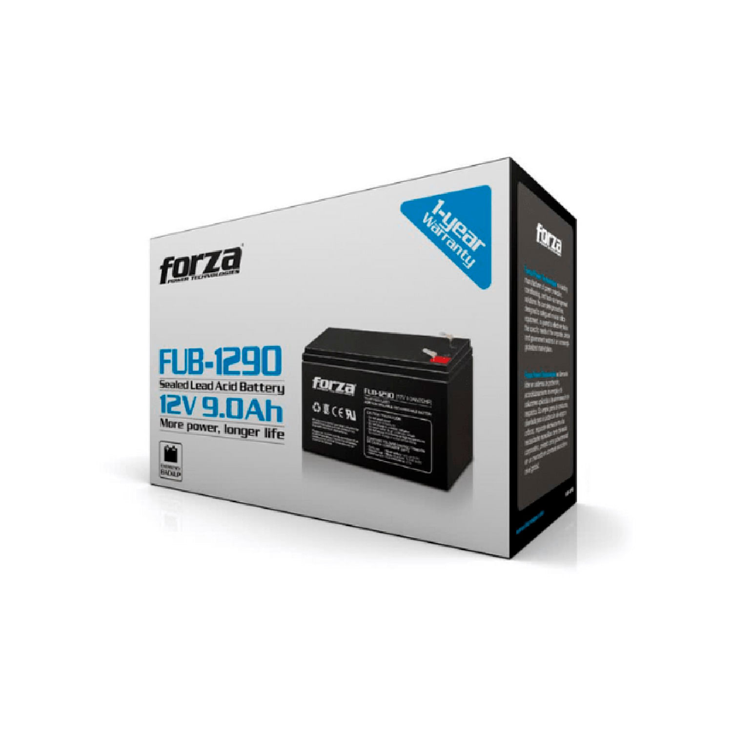 Imagen 2 del producto Batería FUB-1290 Forza sellada 12V/9Ah, recargable AGM sin mantenimiento, para UPS